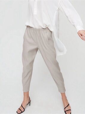 Babaton DEXTER Elastic Waist Cropped Tapered Pants (grey/tan) SIZE SMALL